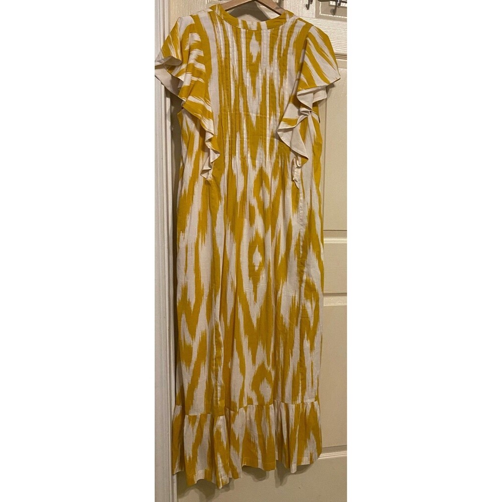 Anthropologie Maeve Cassandra Pintuck Yellow Flutter Sleeve Maxi Dress Large - Picture 5 of 16